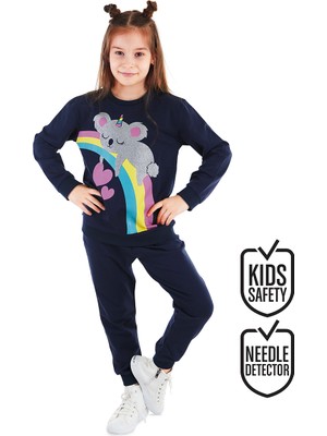 Denokids Simli Koala Kız Çocuk Eşofman Takım Lacivert Renkli Tasarım