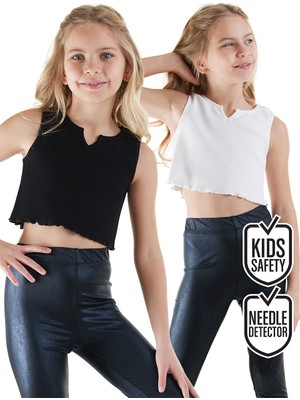 Denokids Kız Çocuk Siyah Beyaz Crop Atlet 2'li Takım