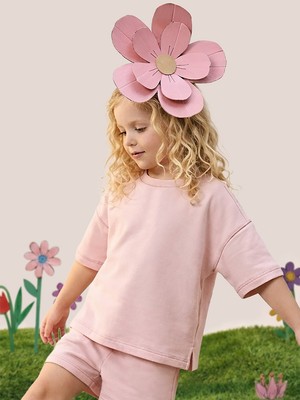 Mshb&G Pembe Bisiklet Yaka Oversize T-shirt Kız Çocuk %100 Pamuk