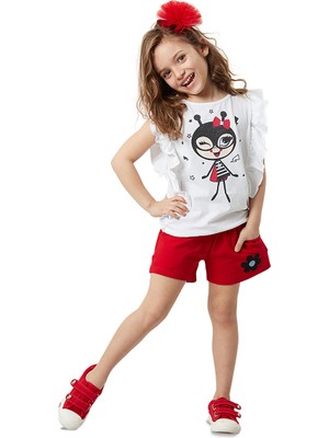 Denokids Kız Çocuk T-shirt ve Şort Takımı Nefes Alabilir Kumaş ile Günlük Kullanım İçin