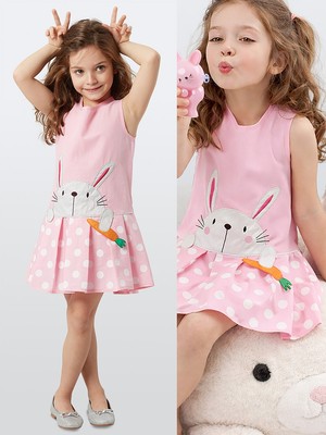 Denokids Havuç Delisi Kız Çocuk Pembe Elbise