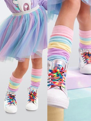 Denokids Pembe Mavi Çizgili Kız Çocuk Tozluk