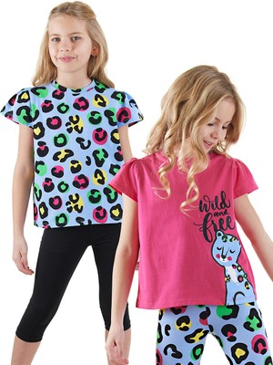 Denokids Kız Çocuk Siyah Leopar 2'li T-Shirt Takım