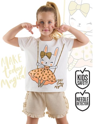 Denokids Mutlu Tavşan Kız Çocuk T-Shirt Simli Şort Takım