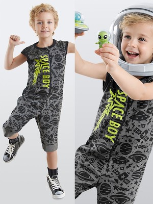 Denokids Uzay Roket Erkek Çocuk Gri Tulum