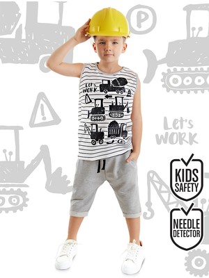 Denokids Inşaat Aracı Erkek Çocuk T-Shirt Kapri Şort Takım