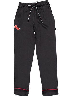 Hello Kitty Lisanslı Düğmeli Uzun Kol Saten Pijama Takımı