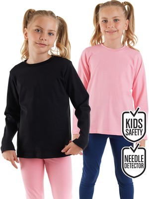 Siyah ve Pembe Kız Çocuk 2'li Paket T-Shirt