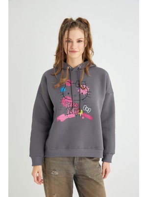 Lisanslı Baskılı Kapüşonlu Sweatshirt