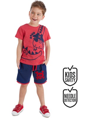 Denokids Korsan Dino Temalı Erkek Çocuk T-Shirt Şort Takım %100 Pamuklu Eğlenceli Tasarım