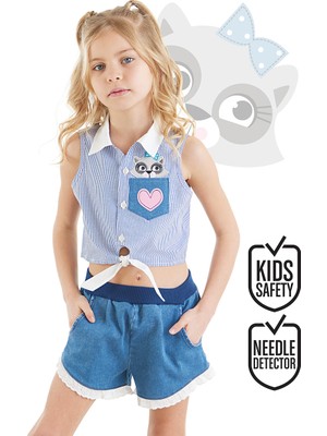 Denokids Rakun Kız Denim Şort Gömlek Takım