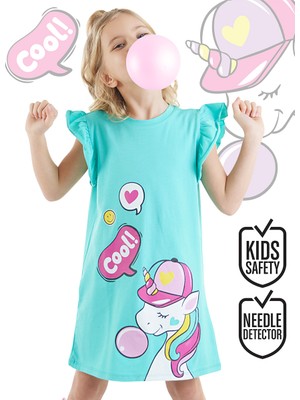 Denokids Sakızlı Unicorn Kız Çocuk Turkuaz Elbise