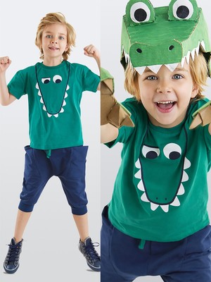 Denokids Komik Timsah Erkek Çocuk T-shirt Baggy Şort Takım