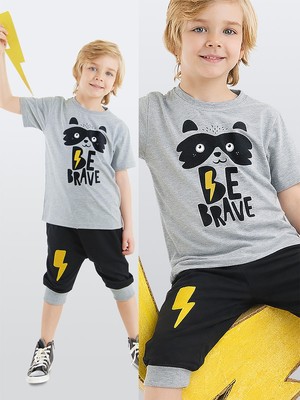 Denokids Rakun Erkek Çocuk T-Shirt Kapri Şort Takım