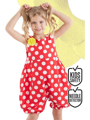 Denokids Kırmızı Beyaz Puanlı Kız Çocuk Balon Tulum