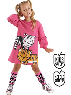 MSHB&G Leopar Zebra Kız Çocuk Pembe Elbise