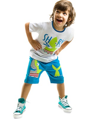 Denokids Shark Island Erkek Çocuk T-shirt Şort Takım Eğlenceli Desenler ve Yumuşak Kumaş ile 3 Yaş