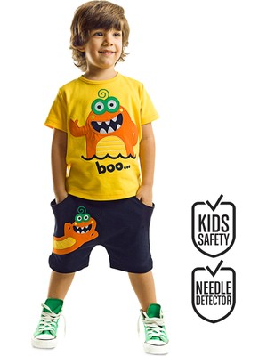 Denokids Lake Monster Sarı T-shirt ve Şort Takım 4 Yaş Erkek Çocuklar İçin Eğlenceli