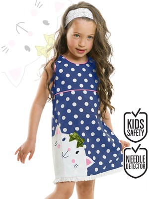 Denokids Tombiş Kedi Kız Çocuk Poplin Elbise