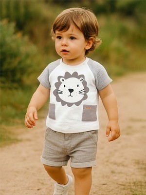 Midimod Erkek Bebek Müslin T-Shirt Şort Takım