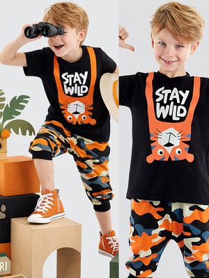 Denokids Stay Wild Erkek Çocuk T-Shirt Kapri Şort Takım