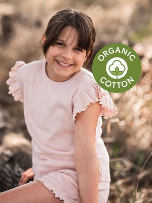 Antebies Organik Pembe Kısa Kollu Kız Çocuk Pijama Takımı