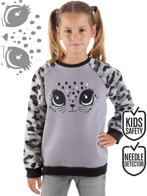 Denokids Leopar Peluş Kız Çocuk Sweatshirt
