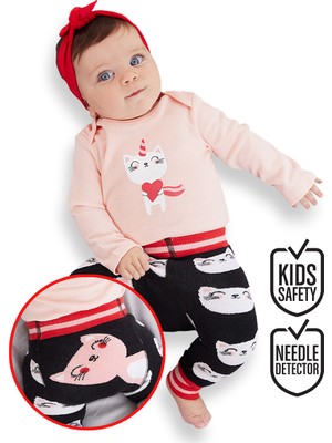 Denokids Kedi Kız Bebek Body Tayt-Pantolon Takım