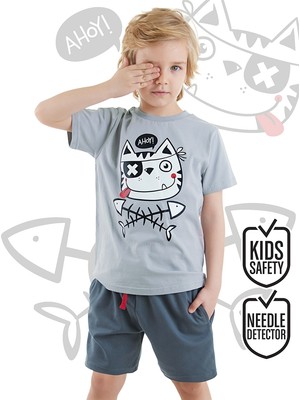 Denokids Ahoy Kedi Erkek Çocuk T-Shirt Şort Takım