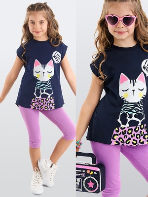 MSHB&G Orman Kedisi Kız Çocuk T-shirt Lila Tayt Takım