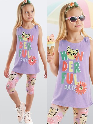 Denokids Wonderful Cat Kız Çocuk Tunik Tayt Takım