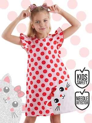 Denokids Tombiş Kedi Kız Çocuk Poplin Pembe Elbise