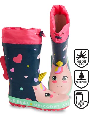 Denokids Kalpli Unicorn Kız Çocuk Lacivert Yağmur Botu