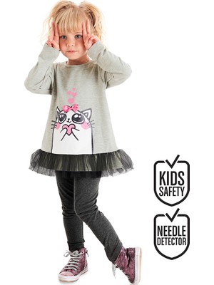 Denokids Cute Cat Kız Çocuk Tüllü Tunik Tayt Takım