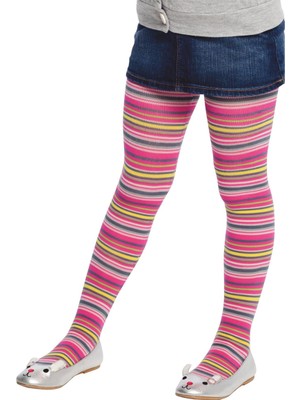 Denokids Kız Çocuk Fuşya Renkli Çizgili Külotlu Çorap