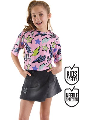 Mshb&G Yıldız ve Şimşek Kız Çocuk T-Shirt Denim Şort Takım