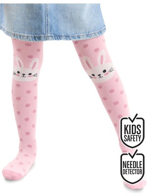 Denokids Tavşan Kız Puantiyeli Kalın Pembe Külotlu Çorap