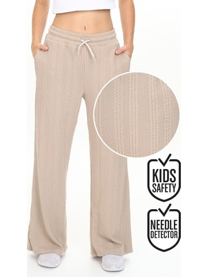 Denokids Kız Çocuk Geniş Paça Bej Basic Eşofman Altı