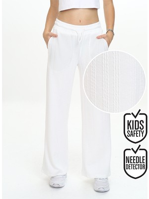Denokids Kız Çocuk Geniş Paça Ekru Basic Eşofman Altı