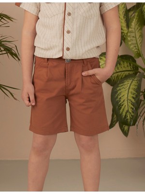 Ollie&Olla Kahverengi Gabardin Şort Erkek Çocuk İçin Fonksiyonel Cepli Rahat Kesim