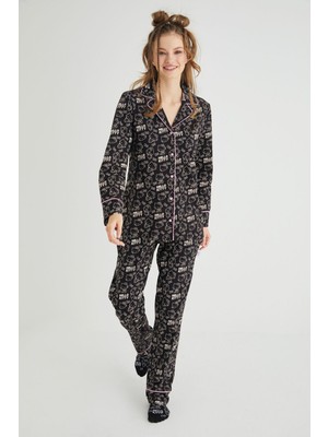 Hello Kitty Lisanslı Düğmeli Uzun Kol Pijama Takım Roz-54
