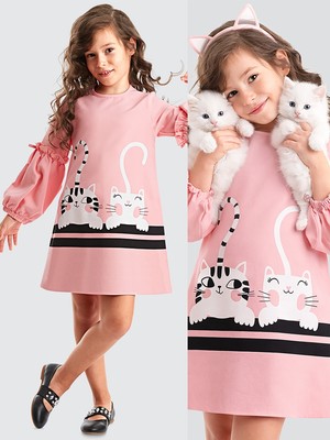 Denokids Cute Friends Kız Çocuk Dokuma Elbise