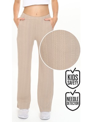 Denokids Kız Çocuk Boru Paça Bej Basic Eşofman Altı