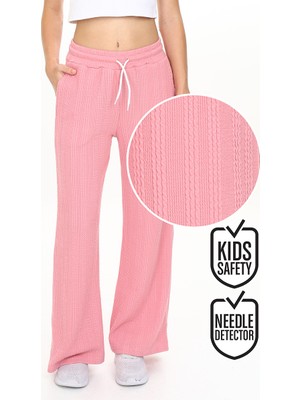 Denokids Kız Çocuk Geniş Paça Pembe Basic Eşofman Altı