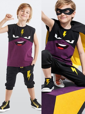 Denokids Şimşek Maske Erkek Çocuk T-shirt Kapri Şort akım