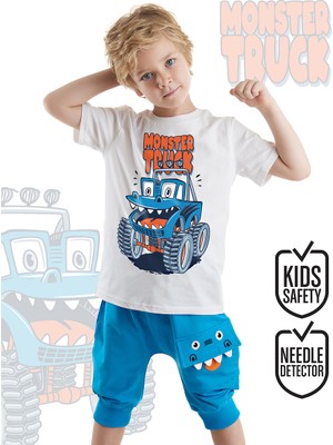 Denokids Monster Truck Erkek Çocuk T-Shirt Kapri Şort Takım