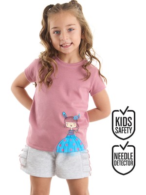 Denokids Tüllü Lily Kız Çocuk T-shirt ve Şort Takım 2 Parça Eğlenceli Karakter Temalı
