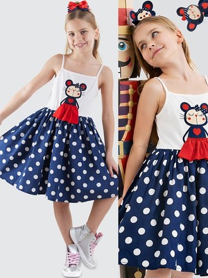 Denokids Lily Kız Çocuk Puantiye Lacivert Elbise