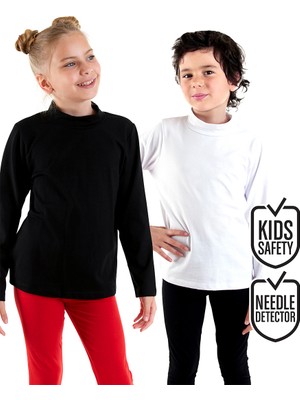Siyah ve Beyaz Unisex Çocuk 2'li Paket Boğazlı T-Shirt