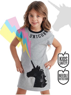 MSHB&G Gri Unicorn Kız Çocuk Elbise